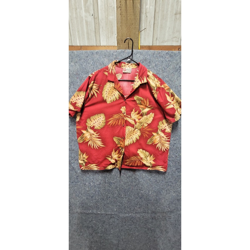 Men's The Hawaiian Orignal Button Down Shirt‎ Red/Yellow Leaves Size XL